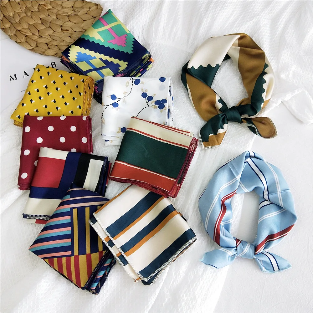 

Square Silk Scarf 2021new Women Fashion Print Small Neck Scarfs Office Lady Hair Band Foulard Hand Kerchief Female Bandana Shawl