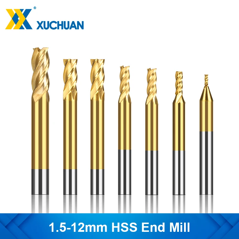 

Milling Cutter 5 7 10 11pcs 1.5-12mm HSS End Mill Titanium Coated CNC Router Bit 4 Flute Milling Bit