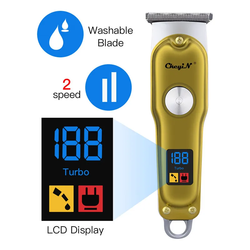

CkeyiN Rechargeable Electric Hair Clipper Professional LCD Display Hair Trimmer 2 Speed Adjustable Cordless&Corded Hair Cutter