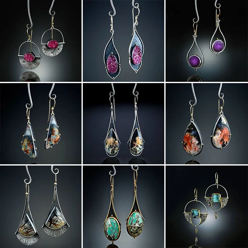 

2020 Vintage Ethnic Hook Dangle Drop Earrings for Women Female Resin Bridal Party Wedding Jewelry Ornaments Accessories O5D332