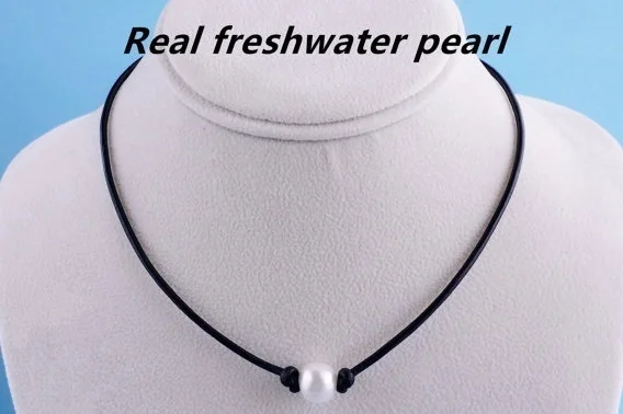 Милое модное изысканное ожерелье-чокер с жемчугом кожаная Черная веревка