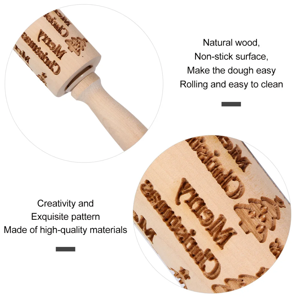 

Christmas Wooden Rolling Pin Engraved Embossing Rolling Pin for Kitchen