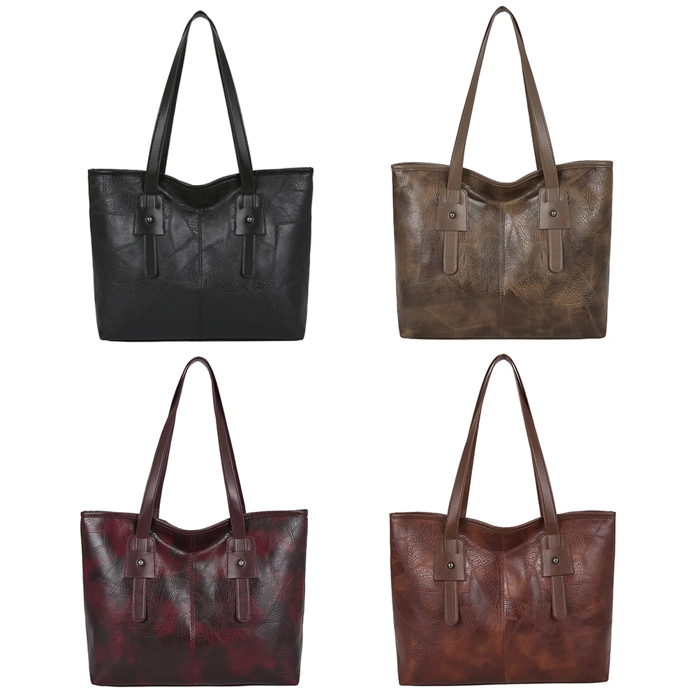 

Textured Vintage Women PU Solid Color Shoulder Bag Casual Ladies Large Tote Handbags Leather Shoulder Handbag