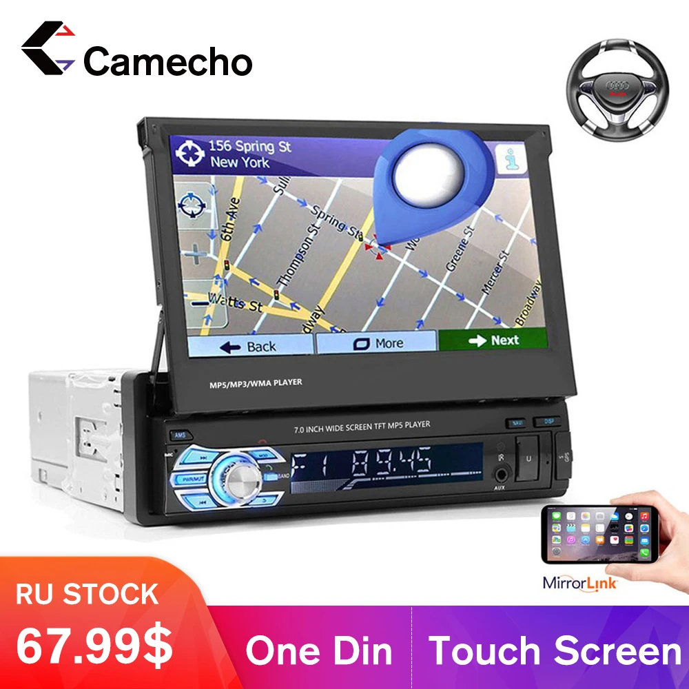 Автомагнитола Camecho 1Din с выдвижным сенсорным экраном 7 дюймов мультимедийный