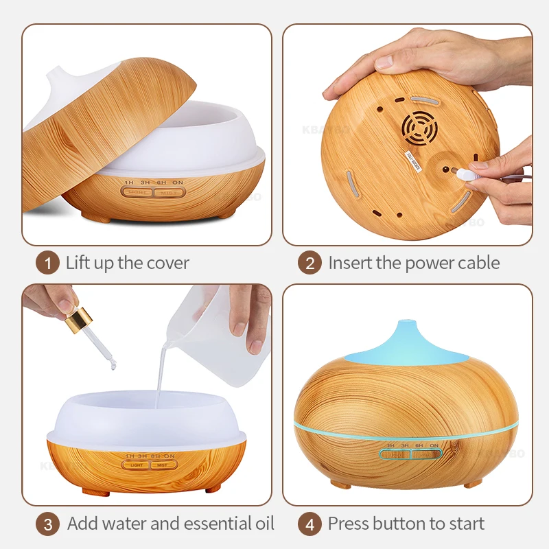 

300ml Aroma Essential Oil Diffuser Wood Grain Ultrasonic Cool Mist Humidifier for Office Home Bedroom Living Room Study Yoga Spa