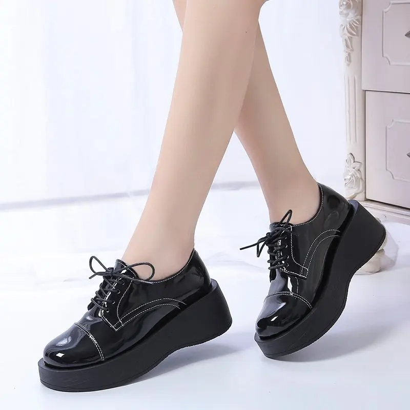

Round Toe Retro Woman Shoes Oxfords Soft Clogs Platform Autumn Female Footwear Casual Sneaker New Leather Creepers Fall Dress Fr