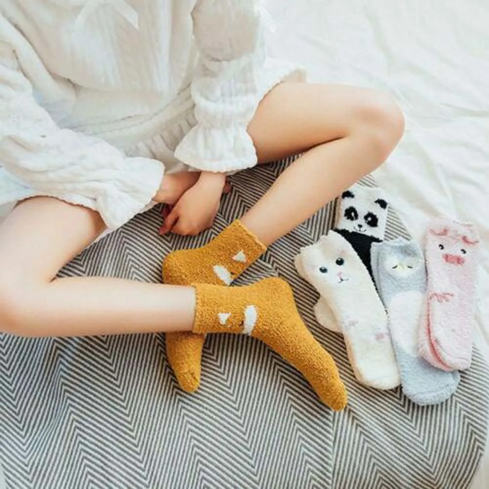 Новые повседневные носки для женщин сезон осень зима милые теплые из кораллового