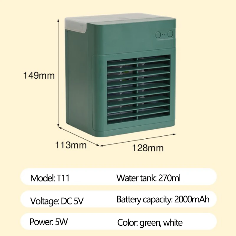 

Portable Air Conditioner USB Chargable Air Cooling Fan Desktop Mini Water Cooler Fan Air Purification For Office Home 2000mAh