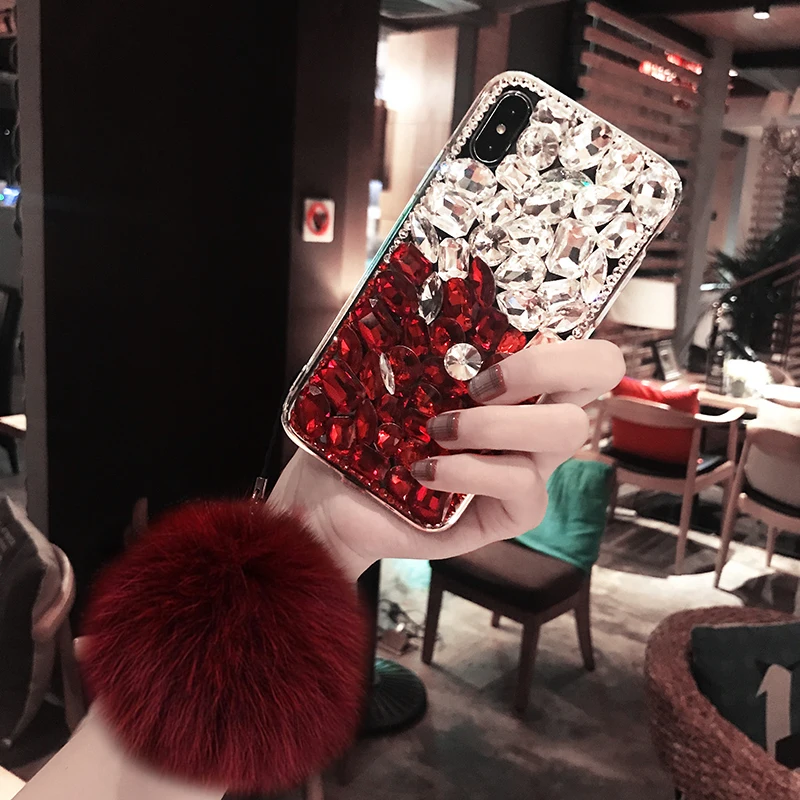 Для huawei mate 20 камень крышка Стразы чехол для P10 P20 P30 Pro Y9 2018 Honor 8X лиса мех мяч Капа