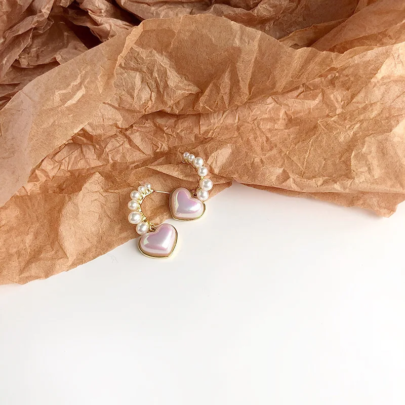 

Origin Summer Korean Fashion Love Heart Faux Pearl Dangle Earring for Women Girls Beaded Geometric Earring Jewelry Pendientes