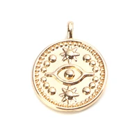 evil eye round charms zinc based alloy gold color with engraving19mm x 15mm for diy necklace jewelry handmade making 10 pcs