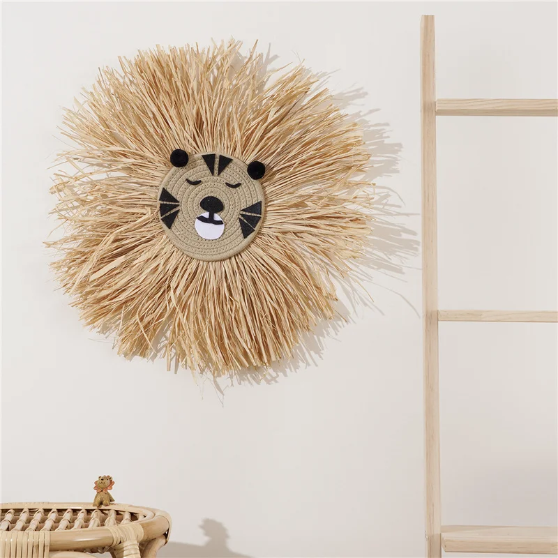 

Nordic Hand woven Cartoon Lion Hanging Decorations For Bedroom Cotton Thread Weaving Animal Head Ornament Children Room Decor