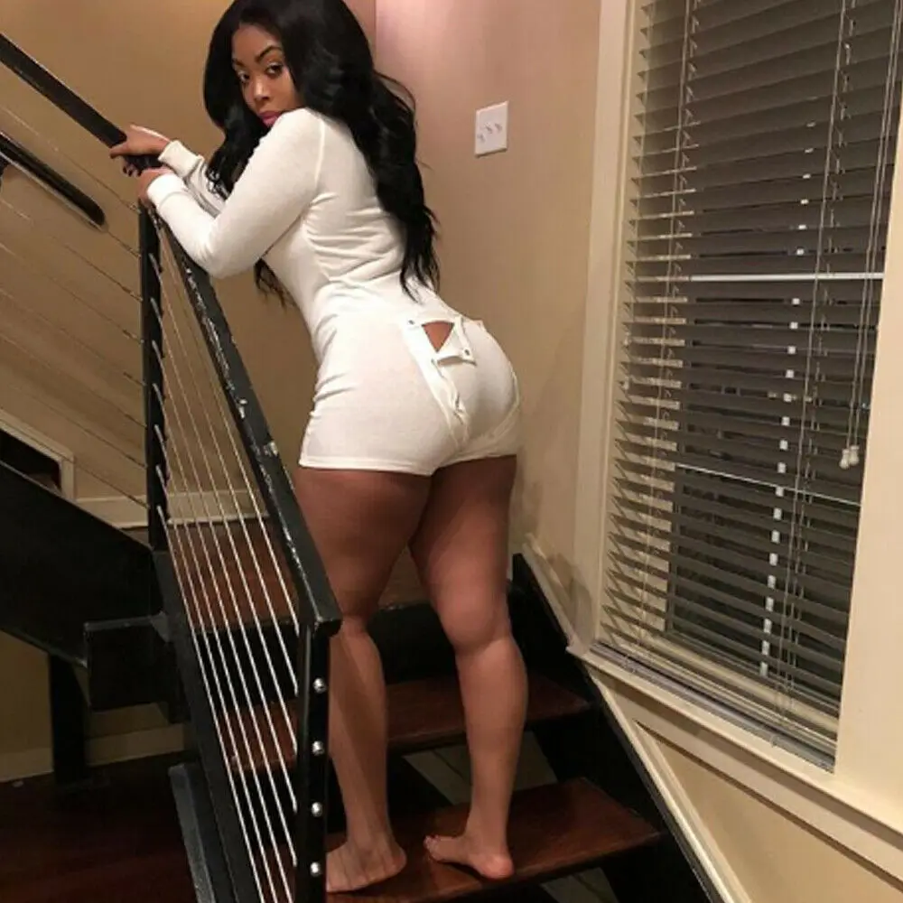 Sexy Women Ladies Bodycon Romper Jumpsuit Sleepwear Home Wear V-neck Button Long Sleeve Leotard Playsuit Bodysuit Autumn