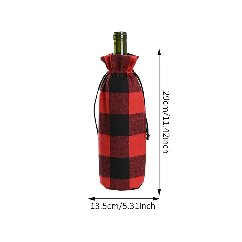 

Christmas Wine Bottle Cover Xmas Bottles Sleeve Dust Covers Bag Holder Ornament Christmas 11.4x5.3 inch Red & Black Cloth Covers