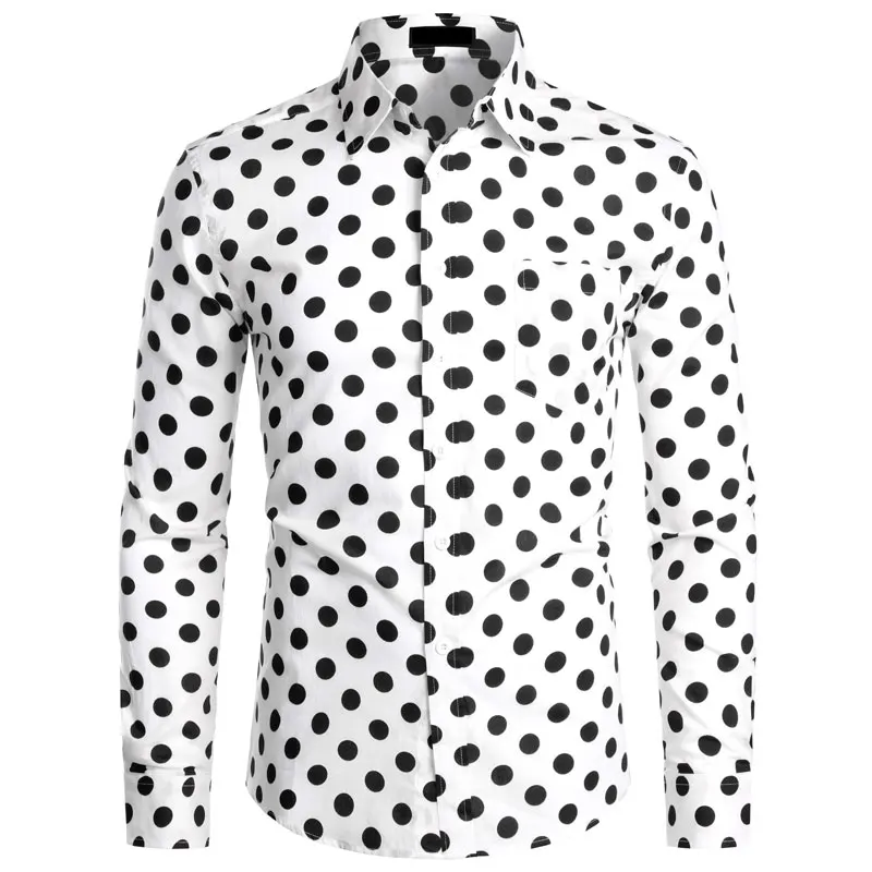 Red Mens Polka Dot Shirt Casual Button Up Dress Shirts Men Chemise Homme Party Club Male Shirts Garden Point Camisas Masculina