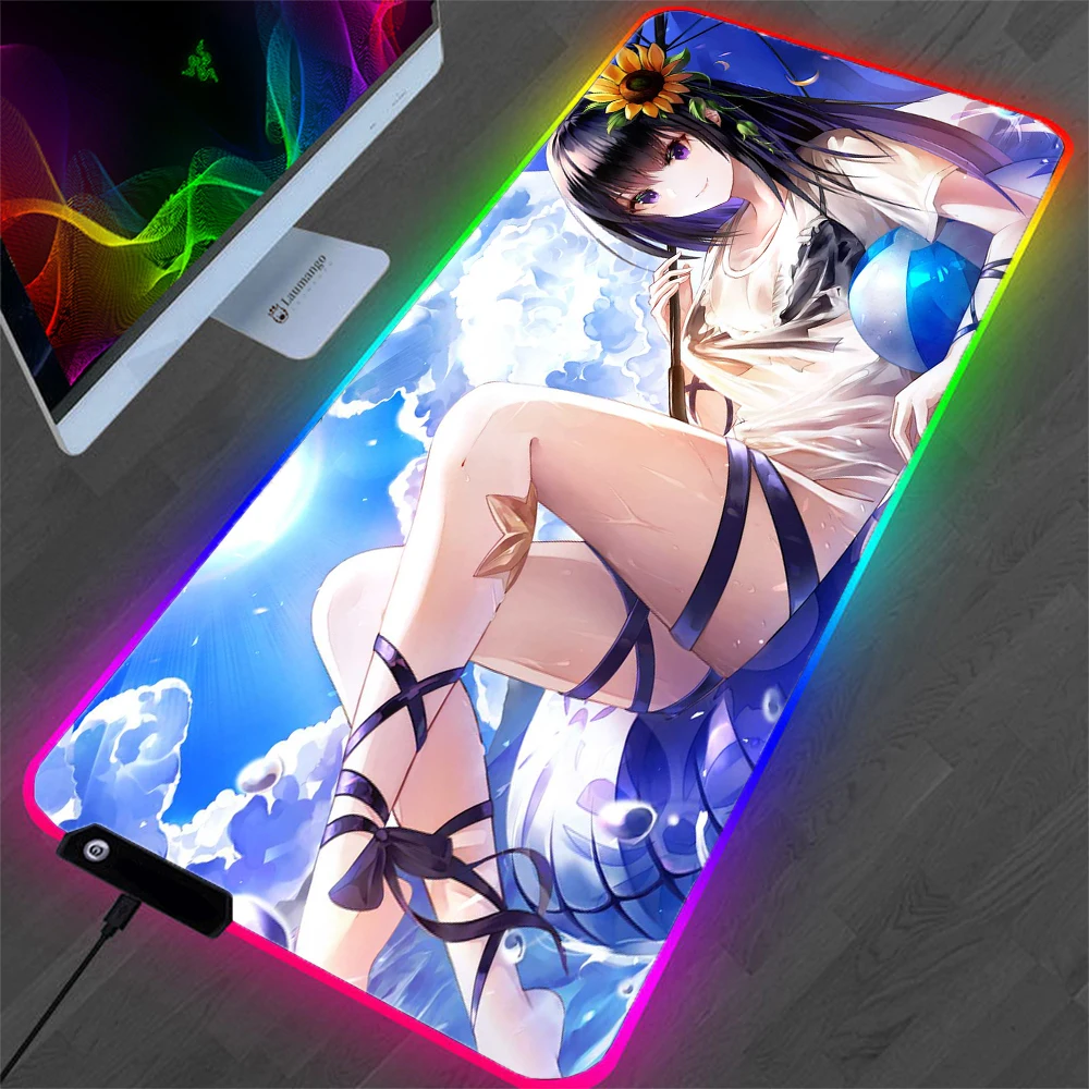 

Anime Mouse Pad RGB Sexy Notebook Keyboard Table Mat Gamer LED Glowing Mini Pc One Piece Wholesale Blanket Cushion Rubber Xxl