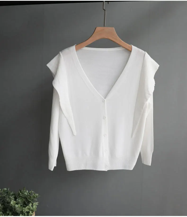 Солнцезащитный кардиган для женщин короткий Шелковый с оборками длинным рукавом