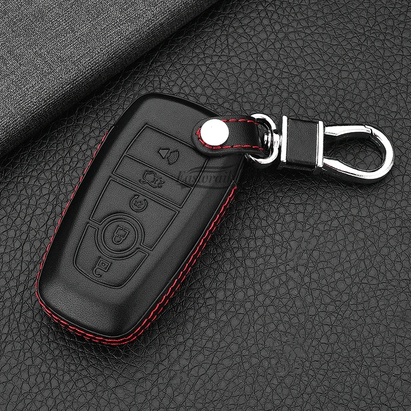 Car Leather Key Case Chain For Ford Mondeo Explorer Edge Expedition F-450 F-350 F150 Fusion Mustang Everest 5 Buttons 2017-2019 |