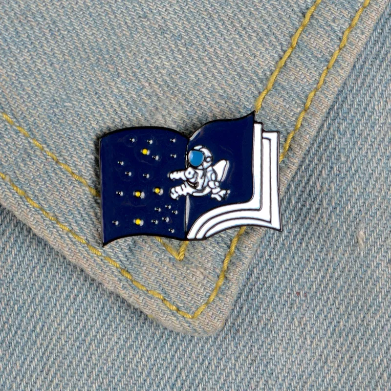 

Universe Badge Space Jewelry Astronaut Enamel Pin Starry Sky Book Custom Brooches for Bag Clothes Lapel Pin Gift Kids Friends