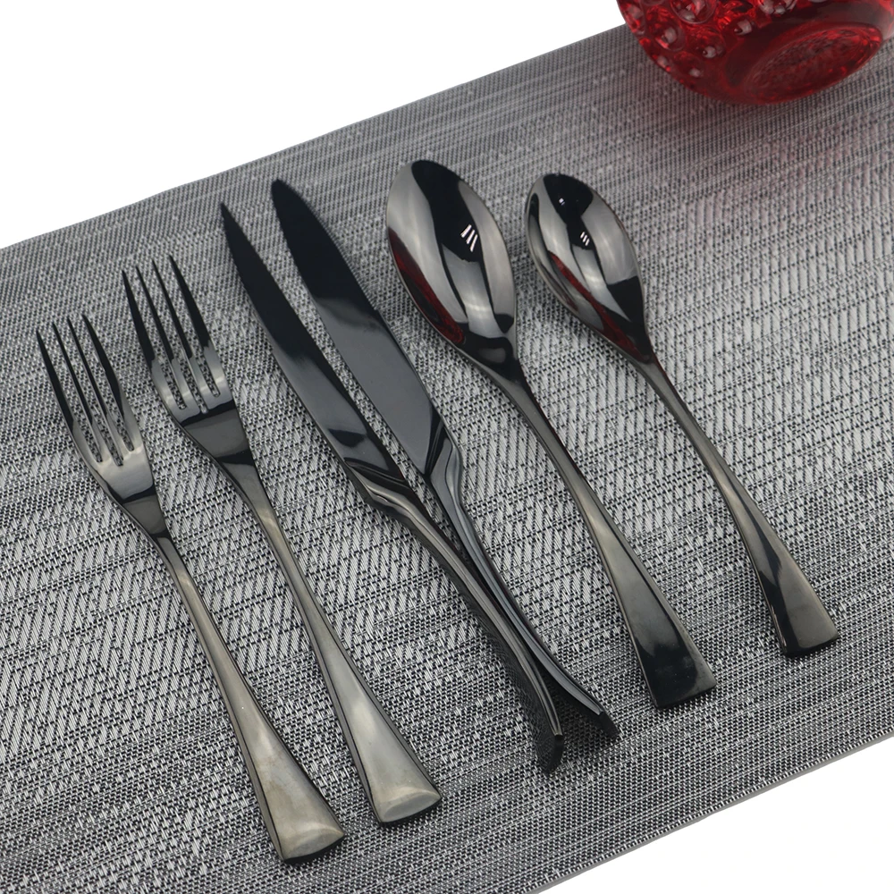 Горячая Распродажа черные 6 набор столовых приборов Еда Класс 18/10 прибор из