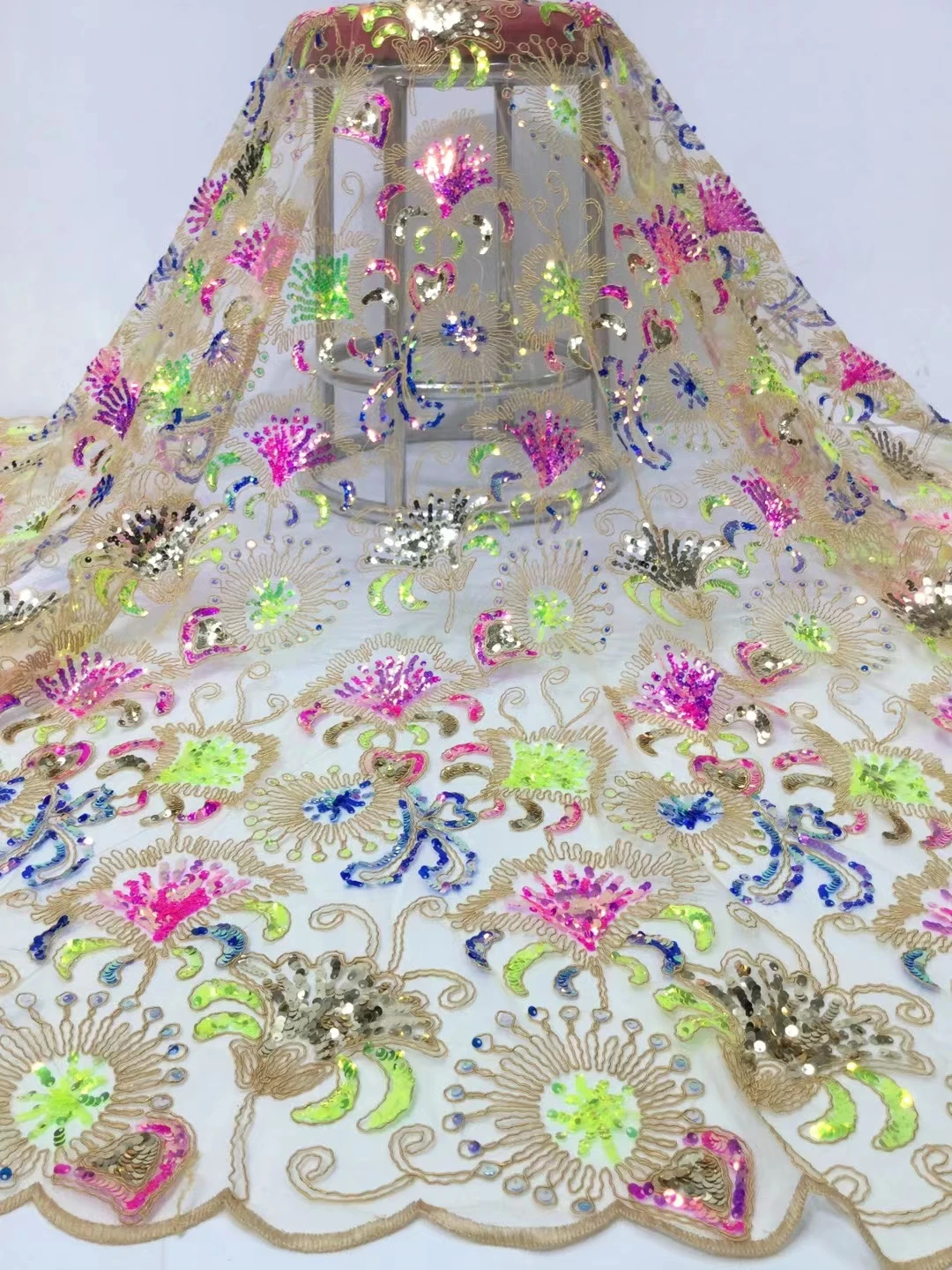 

lower Pattern Embroidered Lace Fabric High Quality African French Lace Fabric with Sequins Newest Nigeria Sequence Lace