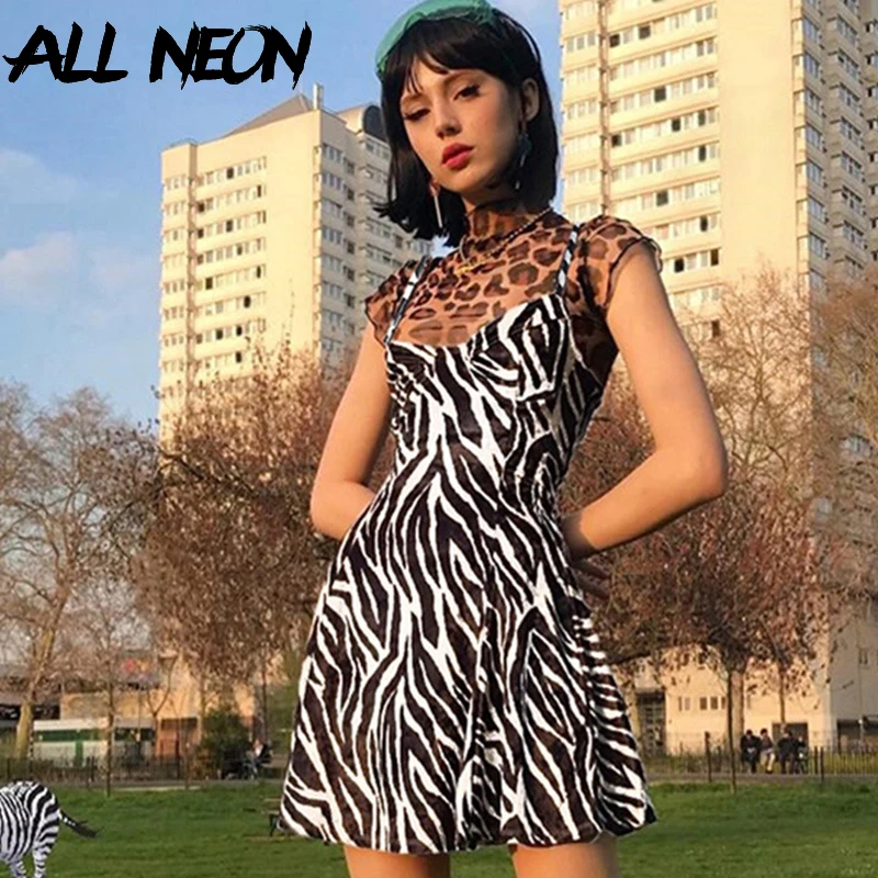 Модные женские мини платья с принтом зебры трапеции без рукавов уличная одежда Y2K