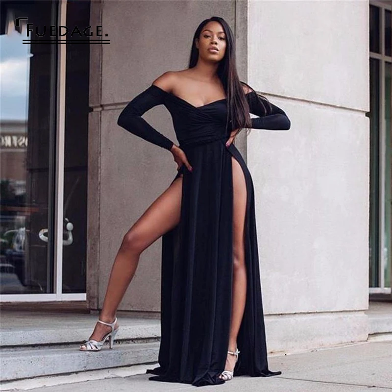 Женское платье с открытыми плечами Fuedage однотонное летнее элегантное вечернее