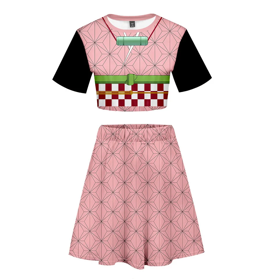 

Anime Demon Slayer Cosplay Suit 3d Printing Short T Skirt Suit Women Costume