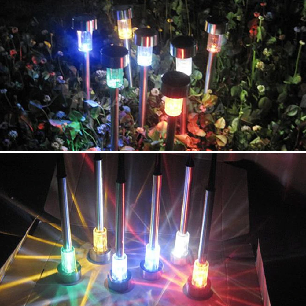 10pcs/lot Stainless Steel LED Solar Lawn Light For Garden Decor Outdoor Waterproof Bollard Stick Lights White Lamp | Лампы и освещение