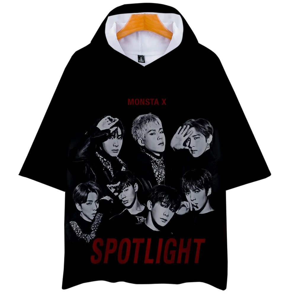 Футболка с капюшоном для мужчин и женщин футболка коротким рукавом MONSTA X Printing
