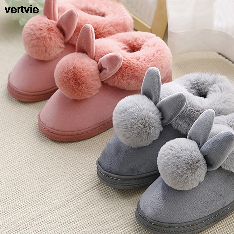 

Зимние тапочки vertvie с мехом кролика, домашняя теплая хлопковая обувь на толстой подошве, тапочки с кошкой, женские тапочки, милая пушистая об...