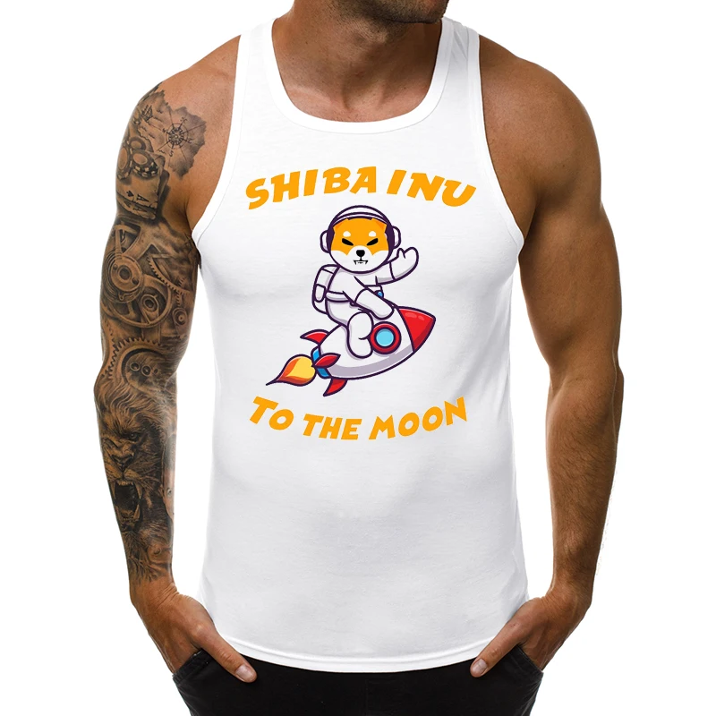 

Shiba Inu To The Moon Doge Killer Men Tank Tops Funny Shiba Coin Printed Sleeveless Garment Singlet Casual Clothing Cool Vest