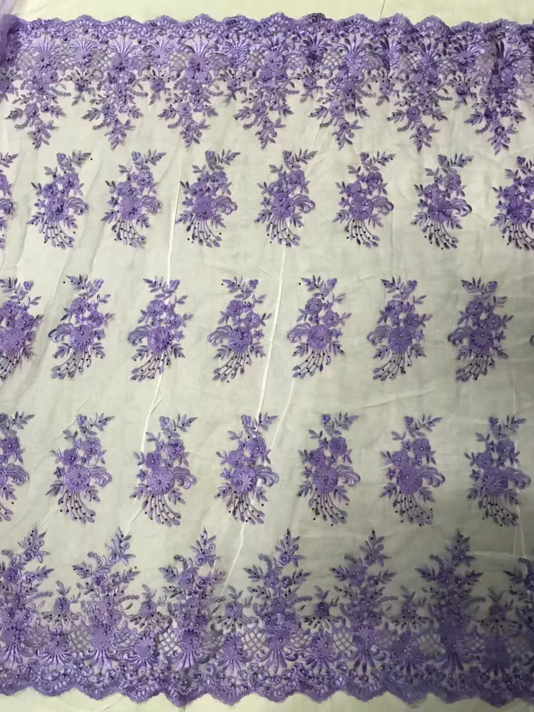 

2020 African Lace Fabric Purple with Stones Beads High Quality Tulle 3d Lace French Party Dress Nigeria Embroidered CD2898