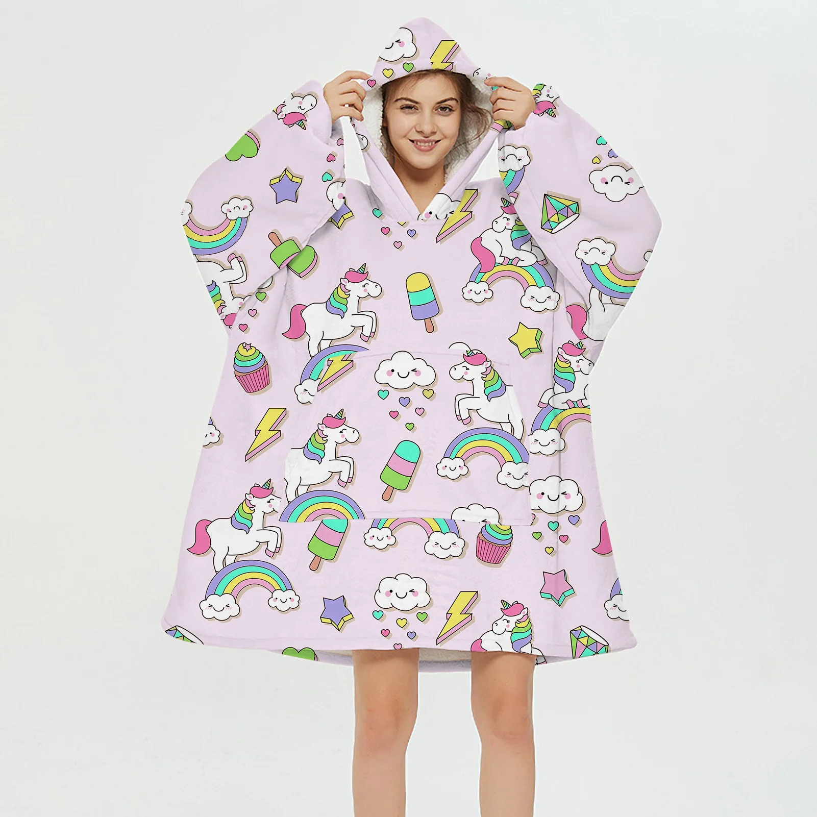 

Флисовое одеяло Phantasy с мультяшным принтом, толстовки, свободное теплое пальто, Зимний пуловер с капюшоном, свитшот, верхняя одежда унисекс с...