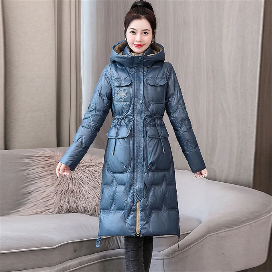 

80% White Duck Down Winter Women Down Coat Mid-Length Jacket Hooded Thin And Light Down Women Fashion Warm Jacket CT0031