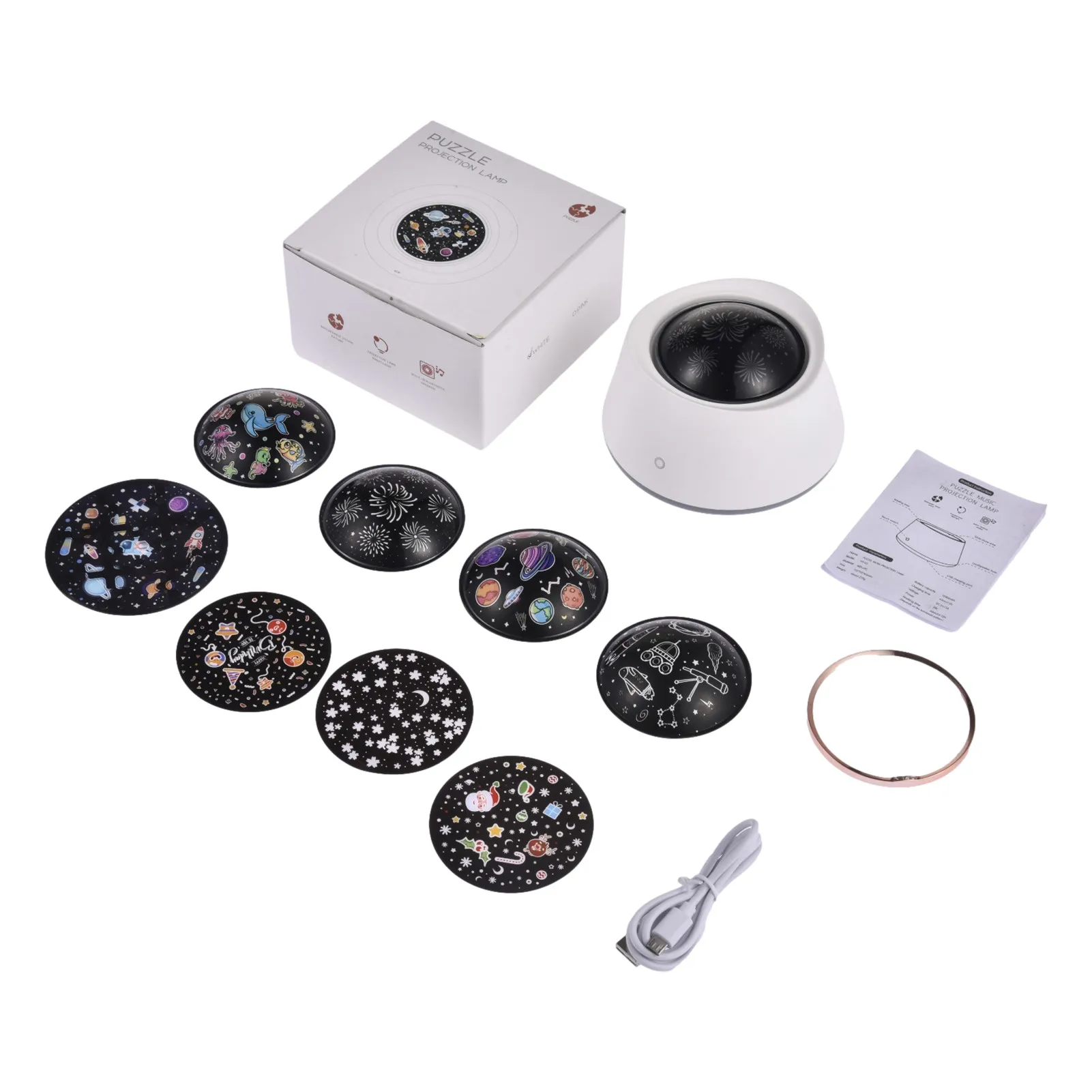 Proyector de rompecabezas con luz nocturna para ni&ntilde;os, l&aacute;mpara de proyecci&oacute;n de ambiente colorido, con reproductor de m&uacute;sica Girlheart-3