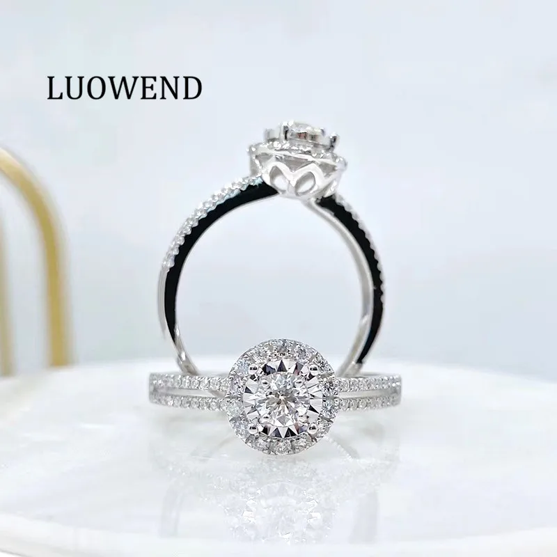 LUOWEND из белого золота 18 карат (AU750) обручальное кольцо 0 20 кольца anillos mujer Halo