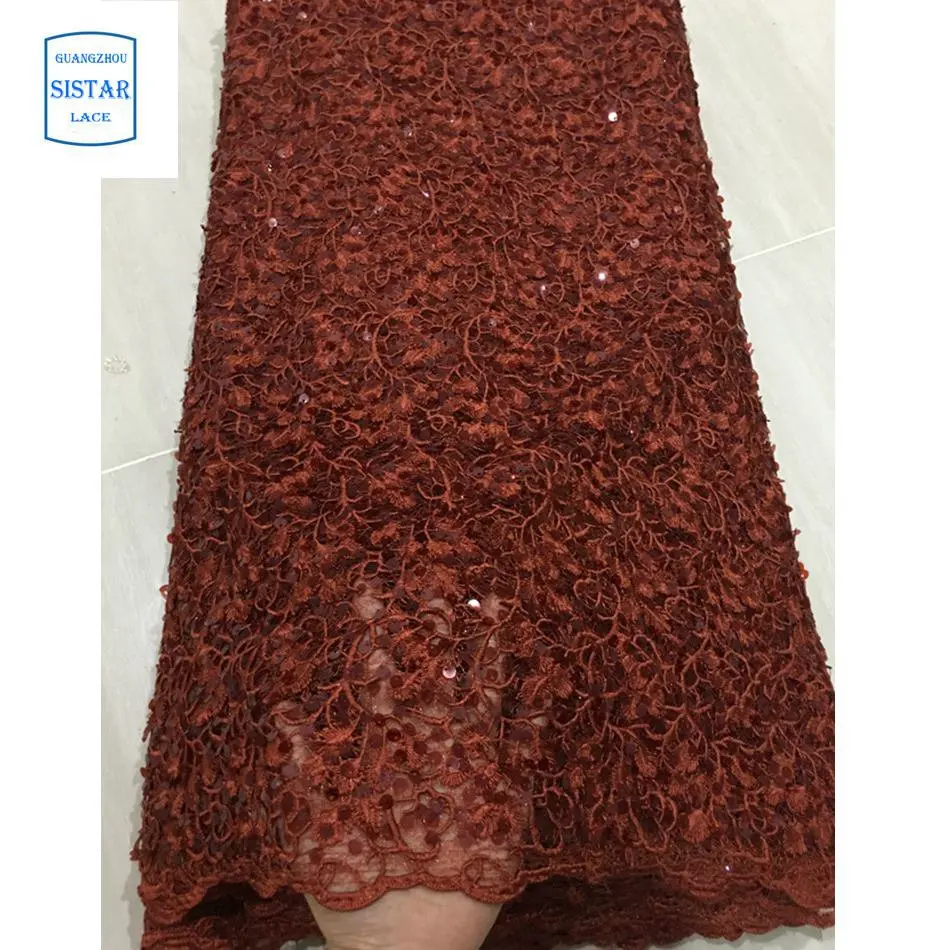 burnt orange Жженая оранжевая нигерийская кружевная ткань африканская французская кружевная ткань высокого качества с блестками Тюль французское кружево ST1867 - Цвет: burnt orange