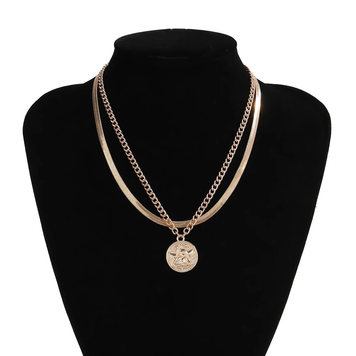 

Fashion Multilayer Snake Chain Necklace Women Vintage Simple Circle Angel Pendant Necklace Choker Party Accessories Jewelry Gift