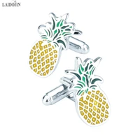 laidojin pineapple cufflinks for mens shirts cuffs button high quality enamel novelty fruit cuff link brand jewelry husband gift
