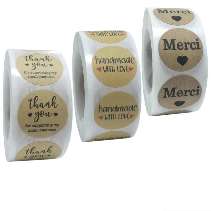 

50 500PCS Black Love Thank You Sticker Labels Sealing Kraft Paper Stickers Stationery & Office Supply Decoration Scrapbooking
