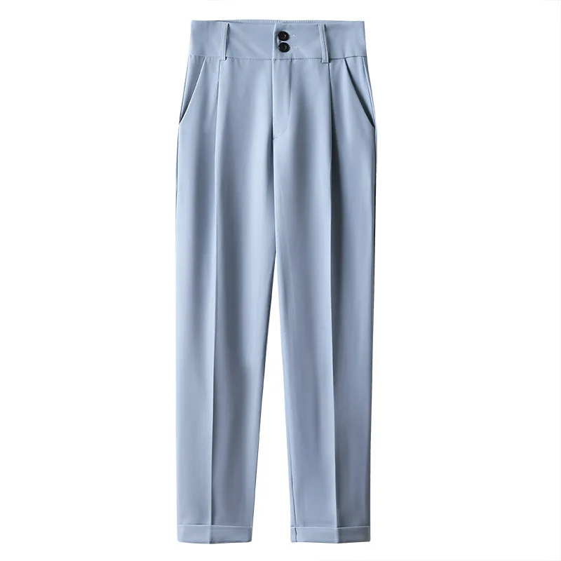 

Korean Style Women Summer Fashiong Casual Solid Office Lady Ankle-length Pants Elegant High Waist Straight Harem Pants