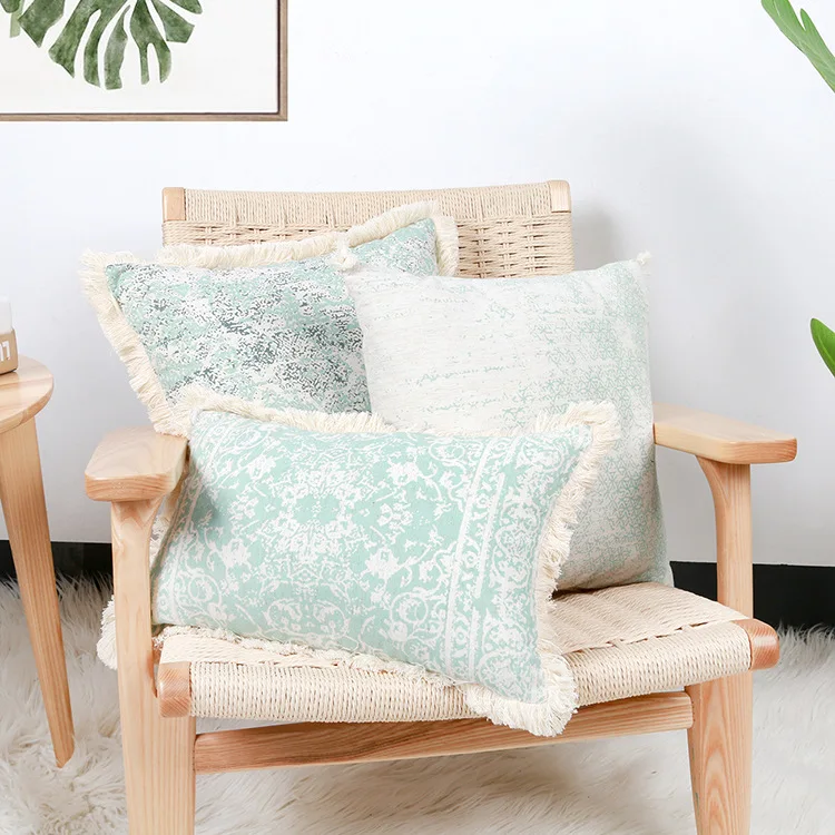 

Lace printed flower cushion Set of sofa simple cotton woven tufted Tassles for Sofa BedHome Decorative