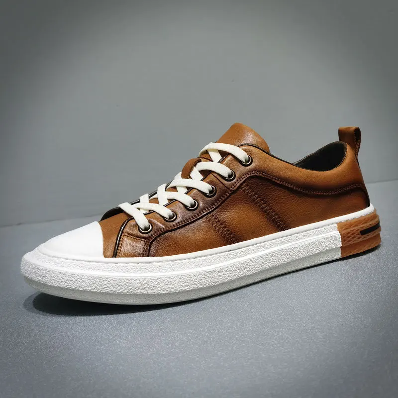 Online Sepatu Pria Fashion Antik Sneakers Kulit Asli Sepatu Kasual Flat Pria Sepatu Pantofel Pria Buatan Tangan Mokasin Lembut Zapatos Hombre