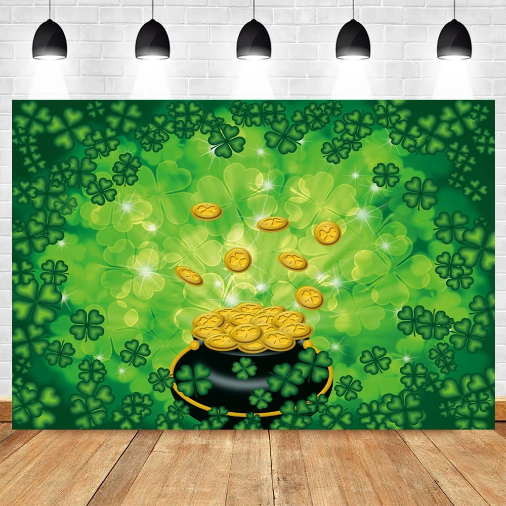 

Happy St Patricks Day Spring Backdrop Green Clover Hat Shamrock Glitter Light Baby Portrait Decor Banner Background Photography