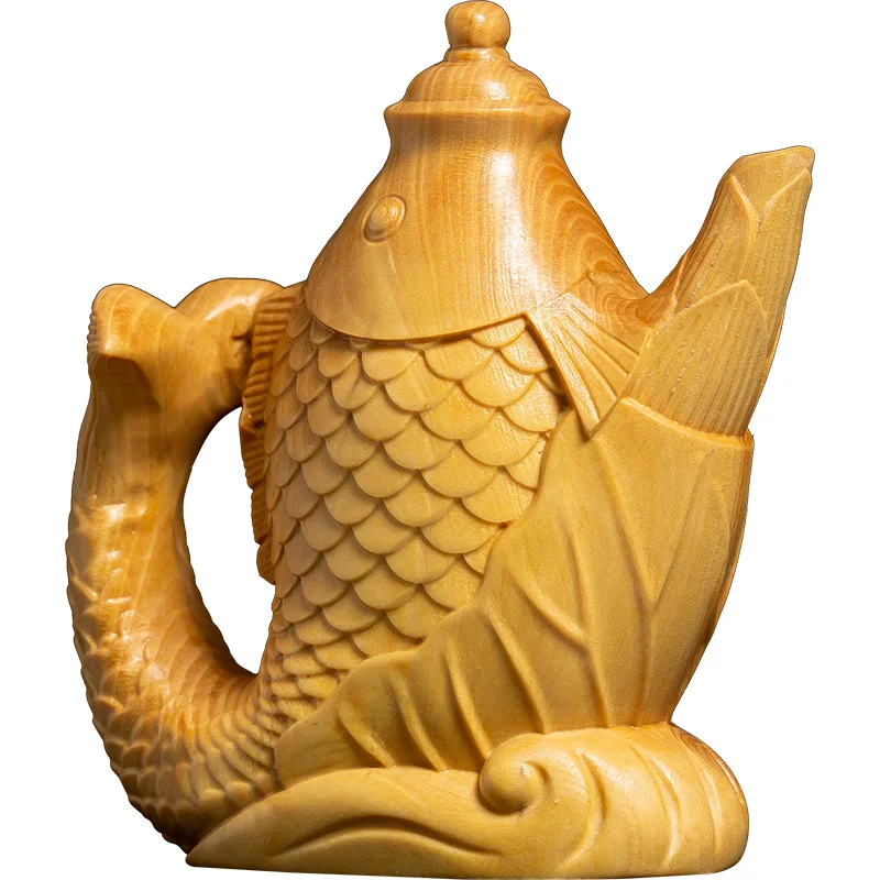 8 см карп чайник украшение Boxwood фэн шуй скульптура твердая древесина Ремесла
