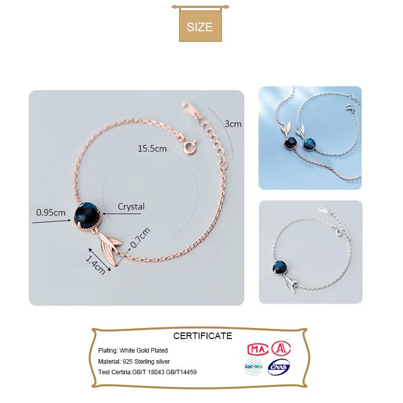 Trusta браслет с рыбьим хвостом из стерлингового серебра 925 пробы милый Кристальный