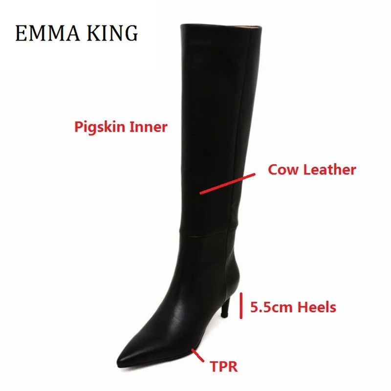 

2021 Spring Women Knee High Botas Cow Leather Kitten Heels Female Knight Boos Sexy Pointy Toe Slip On Women Shoes Botas De Mujer