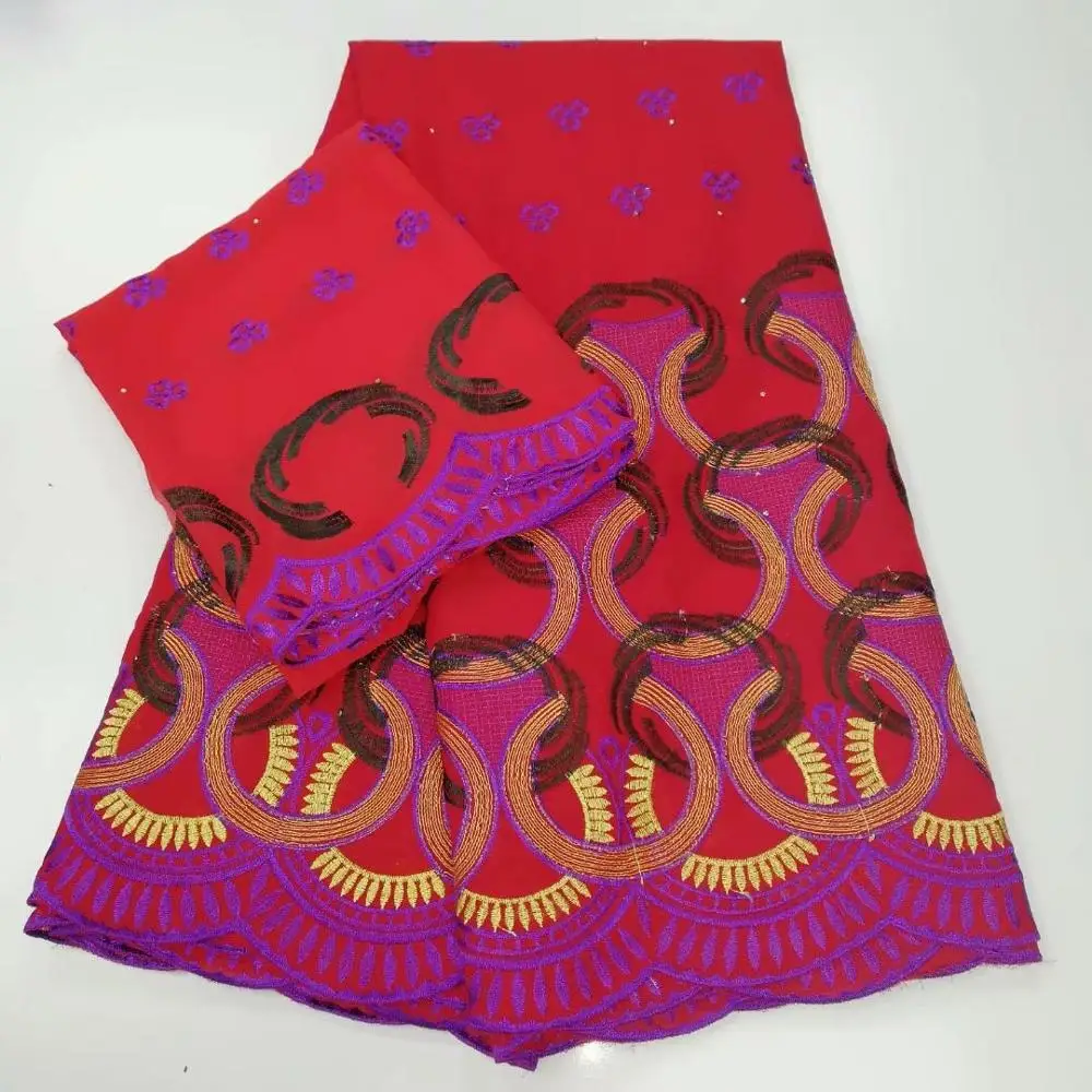 Новинка 2 + 5 ярдов хлопчатобумажная ткань вышивка парча 2019 Riche Африканский Базен