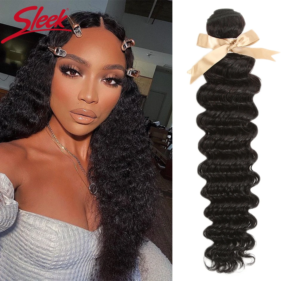

Sleek Human Hair Bundles Deep Wave Hair Extensions Curly Remy Brazilian Hair Bundles Single Bundles 28 Inch Hair Extensions